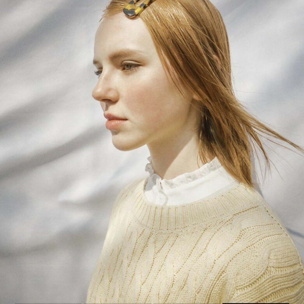 Daughter Classic Cream Cable Knit Crewneck Sweater - Picture 3 of 13